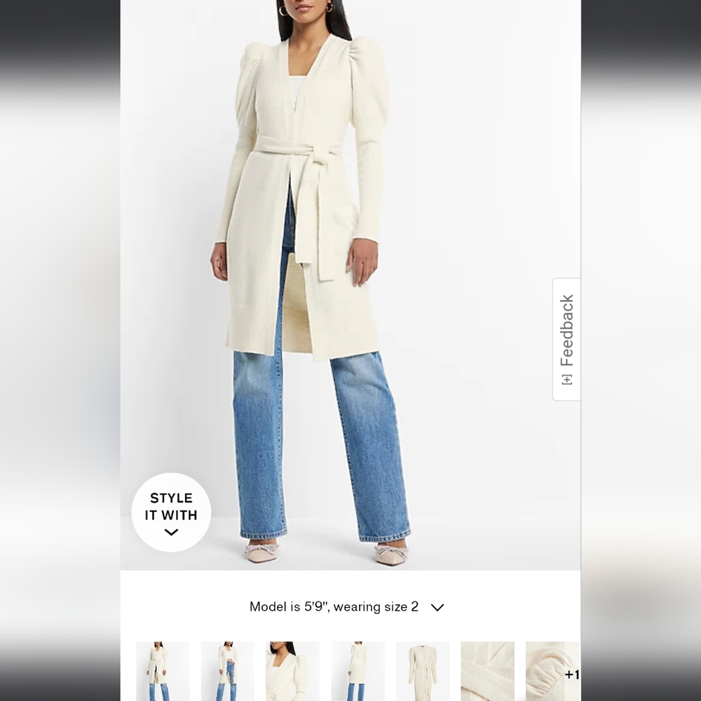 Express puff sleeve belted duster cardigan